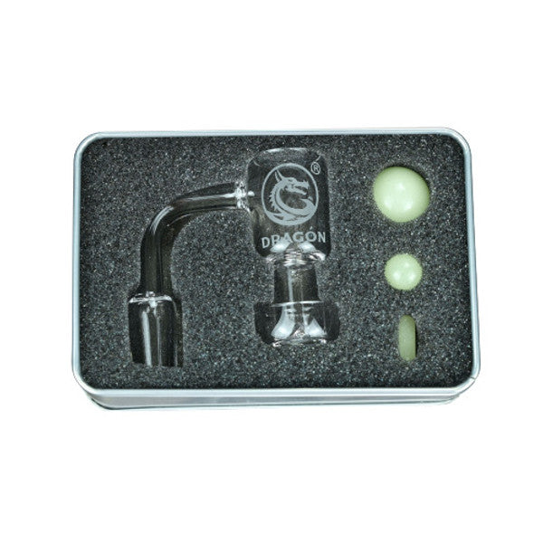 DRAGON - QUARTZ 14MM MALE 90° GLOW IN THE DARK TERP SLURPER KIT