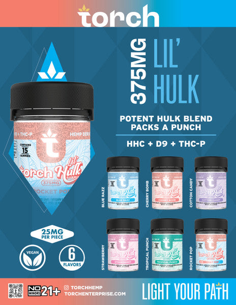 TORCH LIL HULK 375MG HHC + THC-P + D9 GUMMIES 15CT/JAR