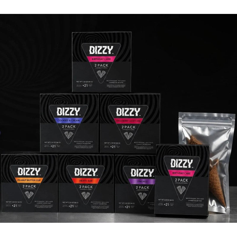 DIZZY MUSHROOM INFUSED CHOCOLATE CONES 2CT/PK