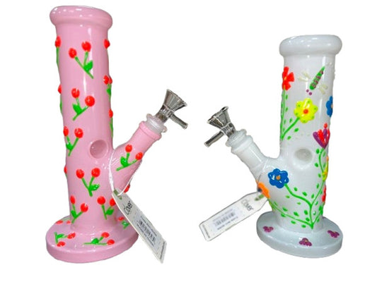 CLOVER GLASS 7.8" GLOW IN THE DARK DESIGNS WATER PIPES